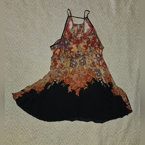 Free People Floral Lace Mini Dress - Black and Orange